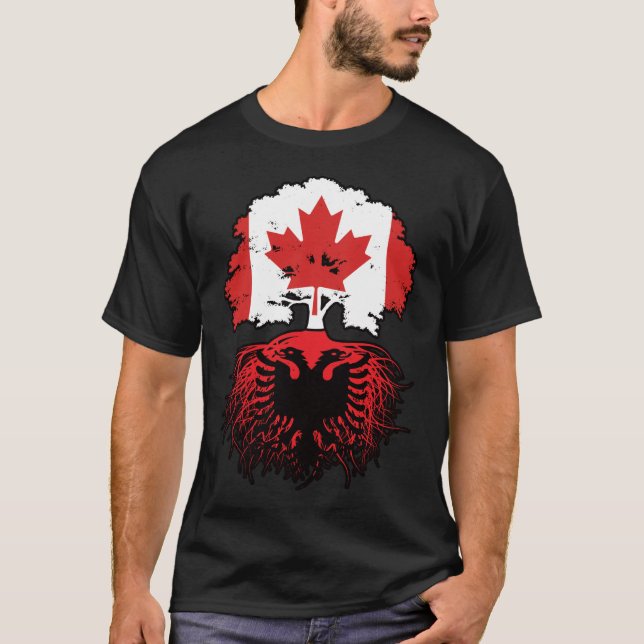 Camiseta Bandeira de Raízes de Árvore do Canadá Albanês (Frente)
