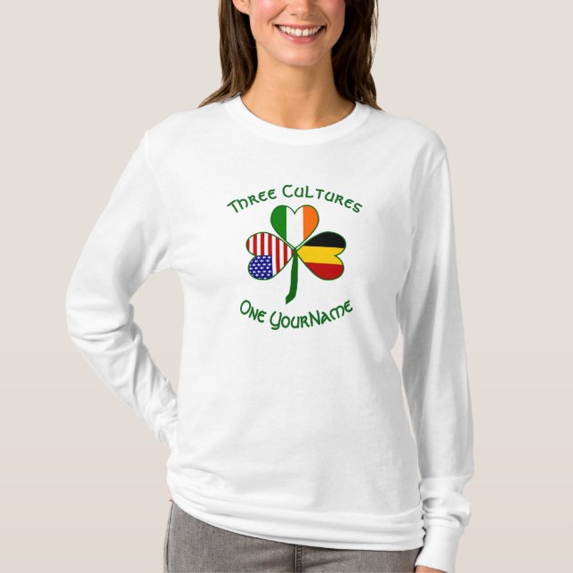 Camiseta Bandeira de Shamrock belga irlandesa Americana Per (Frente)