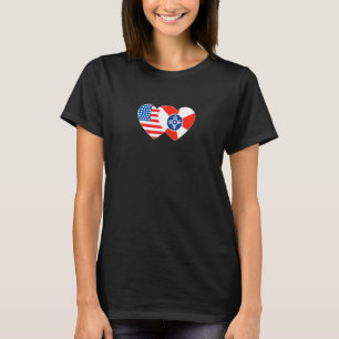 Camiseta Bandeira de Wichita & EUA Coração Gêmeo para Kansa
