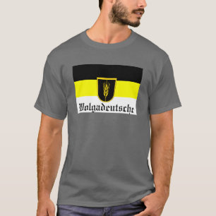 Camiseta Bandeira de Wolgadeutsche (versão em preto/amarelo