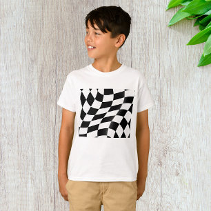Camiseta Bandeira de Xadrez Preto e Branco Ondulado Corrida
