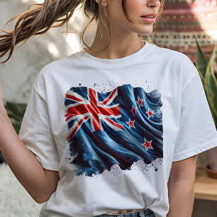 Camiseta Bandeira Desgastada da Nova Zelândia Painterly