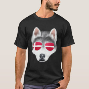 Camiseta Bandeira Dinamarquesa Cão Husky Siberiano Dinamarc