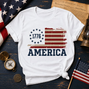Camiseta Bandeira Distress EUA 250 anos Vintage 1776 Améric