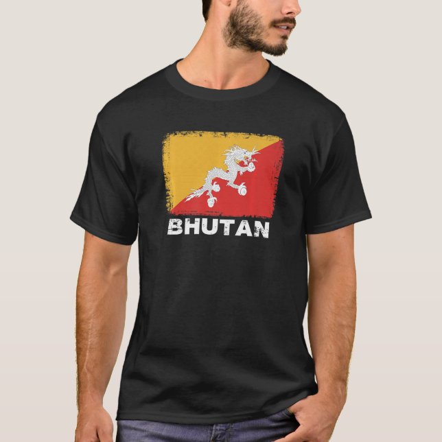 Camiseta Bandeira do Butão apoia Pessoas do Butão Homens (Frente)