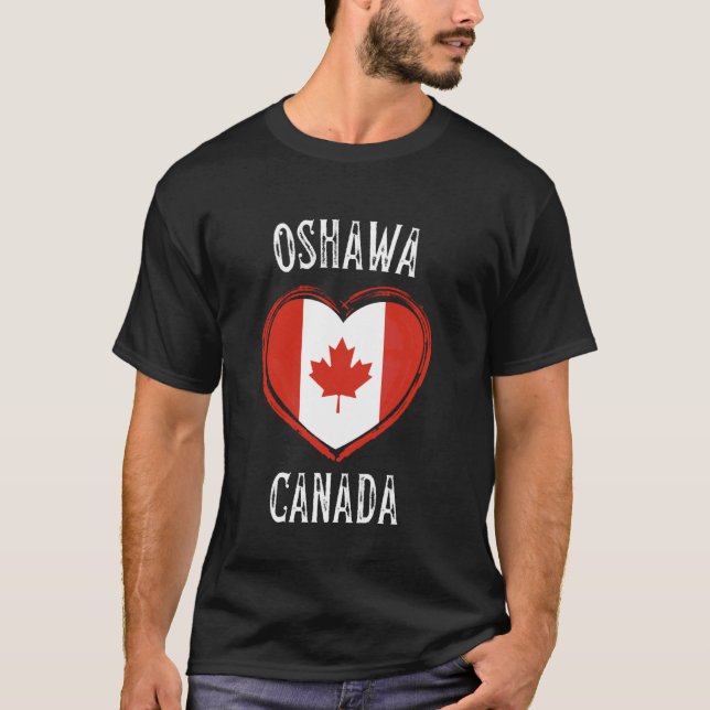 Camiseta Bandeira do Canadá Coração Cidade de Oshawa (Frente)