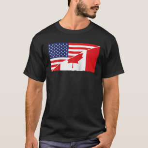 Camiseta Bandeira do Canadá e Bandeira dos EUA Raízes Ances