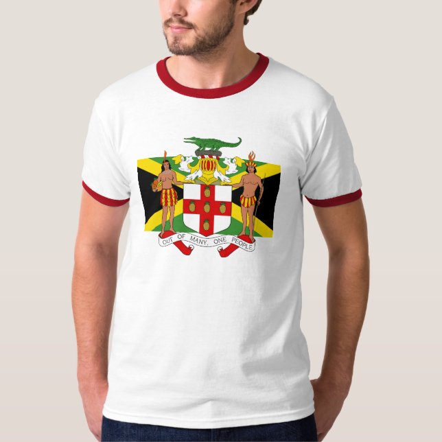 Camiseta Bandeira do Casaco de Armas da Jamaica T (Frente)