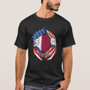 Camiseta Bandeira do Catar Americano Orgulhoso da Minha Her