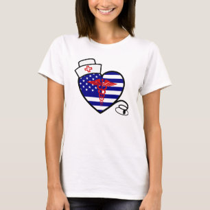 Camiseta Bandeira do coração da enfermeira com estetoscó