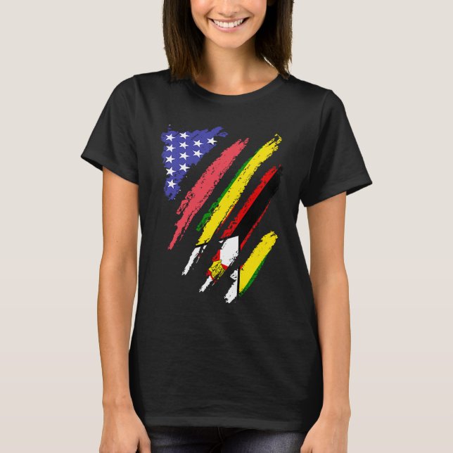 Camiseta Bandeira do Coração Patriota Americano do Zimbabué (Frente)