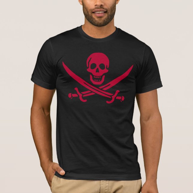 Camiseta Bandeira do Crânio e Espadas Pirata do Calico Jack (Frente)