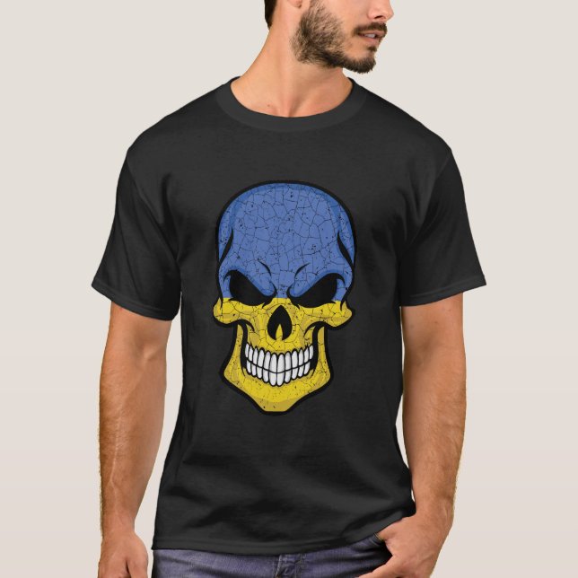 Camiseta Bandeira do Crânio Sorridente da Ucrânia  (Frente)