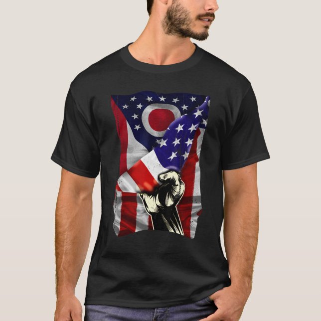 Camiseta Bandeira do Estado de Ohio Afastou o Patriótico Am (Frente)