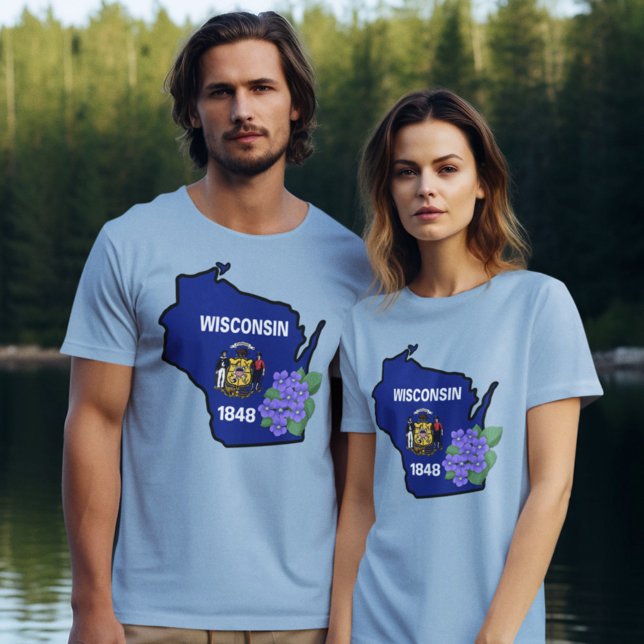 Camiseta Bandeira do Estado de Wisconsin e Flor Comum Viole (Criador carregado)