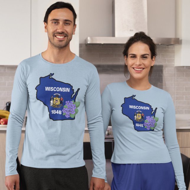 Camiseta Bandeira do Estado de Wisconsin e Flor Comum Viole (Criador carregado)