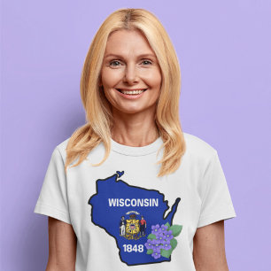 Camiseta Bandeira do Estado de Wisconsin e Flor Comum Viole