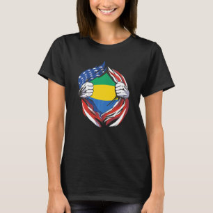 Camiseta Bandeira do Gabão Americano Orgulhoso da Minha Her