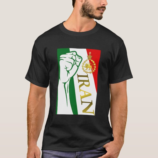 Camiseta Bandeira Do Irã Com Coroa De Pahlavi (Frente)