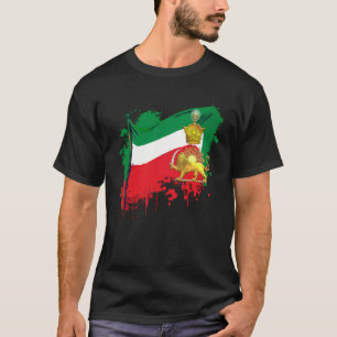 Camiseta Bandeira do Irã com Coroa Pahlavi shir va khorshyi