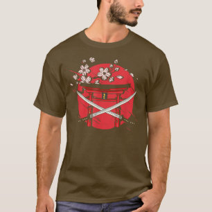 Camiseta Bandeira do Japão Katana Cherry Blossom Árvore Sak