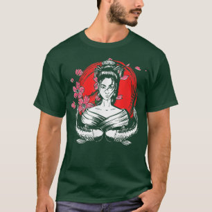 Camiseta Bandeira do Japão Peixe Geisha Sakura Cereja Flor 
