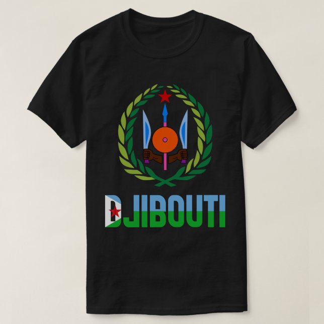 Camiseta Bandeira do Jibuti e Casaco de Armas Patriótica (Frente do Design)