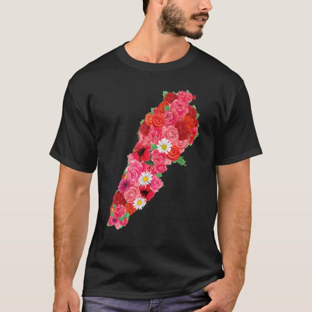 Camiseta Bandeira do Líbano Flor Mapa Beirute Lobnan Libanê (Frente)