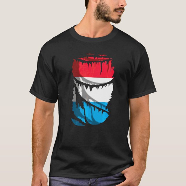 Camiseta Bandeira do Luxemburgo com Efeito de Tecido Partid (Frente)