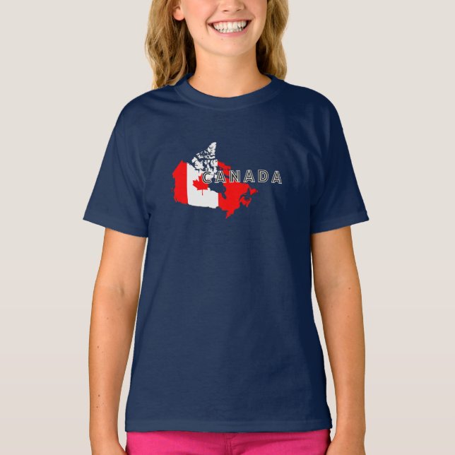 Camiseta Bandeira do mapa do Canadá em letra cursiva simple (Frente)