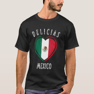 Camiseta Bandeira do México Coração Cidade Delicias