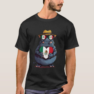 Camiseta Bandeira do México Hipopótamo Rinoceronte Coração