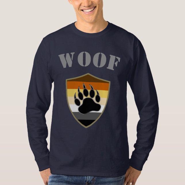 Camiseta Bandeira do Orgulho dos Ursos Pata de Urso Woof (Frente)