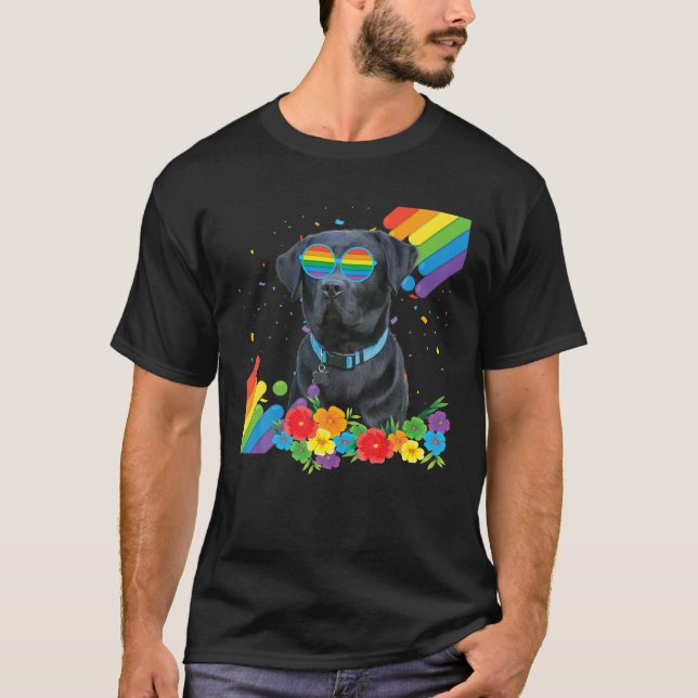 Camiseta Bandeira do Orgulho Labrador Negro Gay LGBT (Frente)
