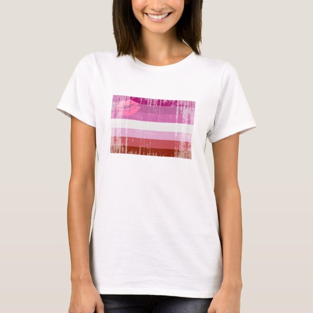 Camiseta Bandeira do Orgulho Lésbico de Batom (Frente)