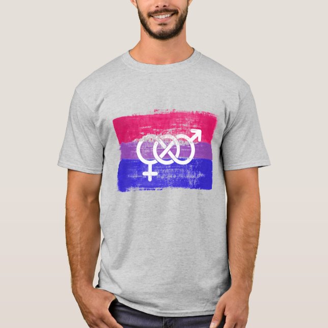CAMISETA BANDEIRA DO ORGULHO SÍMBOLO BISSEXUAL PINTADA (Frente)