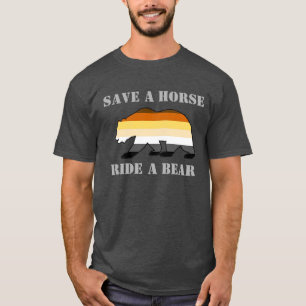 Camiseta Bandeira do Orgulho Urso Gay Salve Um Cavalo Monte