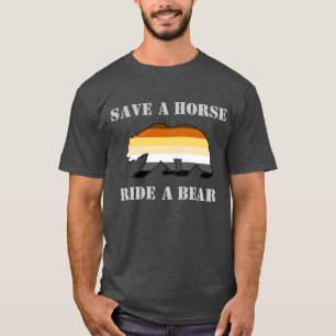 Camiseta Bandeira do Orgulho Urso Gay Salve Um Cavalo Monte