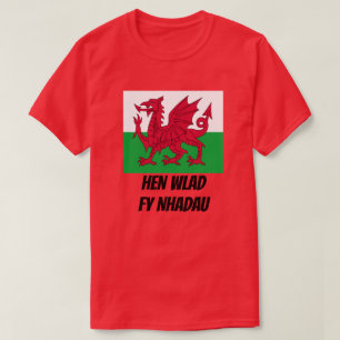 Camiseta Bandeira do País de Gales e texto galopante Hen Wl
