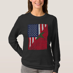Camiseta Bandeira do país metade EUA metade Marrocos