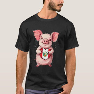 Camiseta Bandeira do Peru Porco Fofo Coração Orgulho Peruan