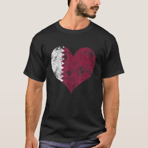 Camiseta Bandeira do Qatar Vintage Coração de Amor