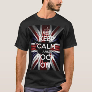 Camiseta Bandeira do Reino Unido Sunburst Keep Calm e Rock 