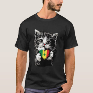 Camiseta Bandeira do Senegal Orgulho Senegalês Gato Coração