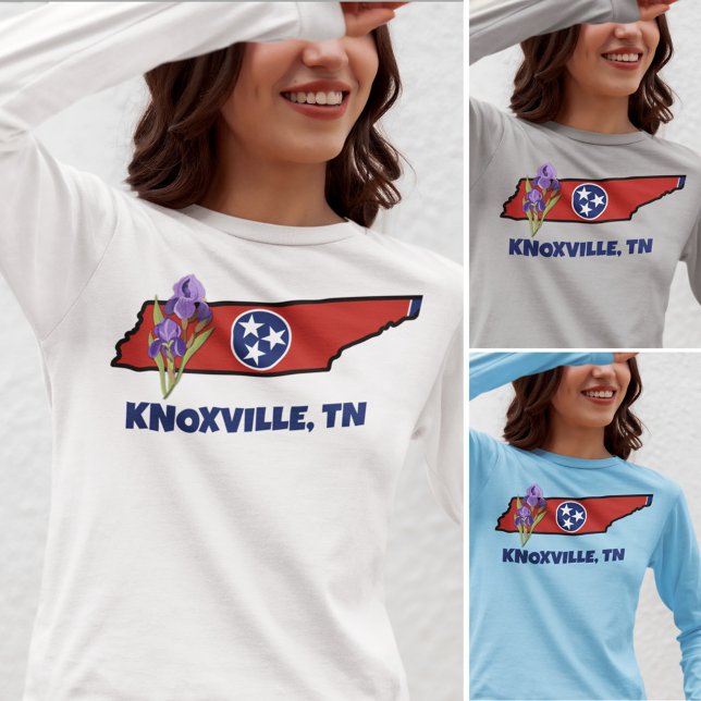 Camiseta Bandeira do Tennessee & Flor Íris Roxa Texto Perso (Criador carregado)