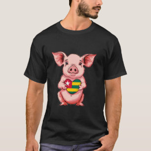 Camiseta Bandeira do Togo Porco Fofo Coração Raízes Togoles
