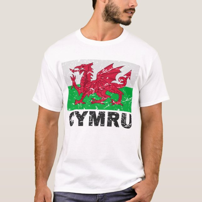 Camiseta Bandeira do vintage de Wales CYMRU (Frente)