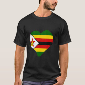 Camiseta Bandeira do Zimbábue Coração Raízes Zimbabuianas O