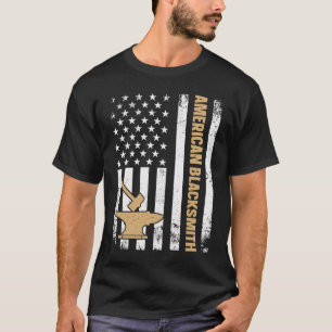 Camiseta Bandeira dos EUA Bigorna e Martelo de Ferreiro Ame