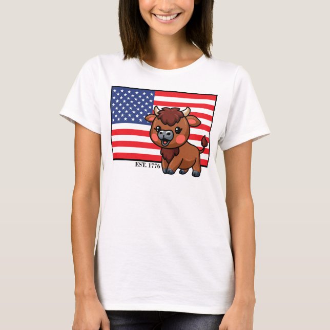 Camiseta Bandeira dos EUA com Bison EST 1776 (Frente)